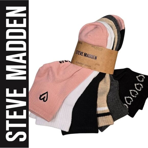 Steve Madden 6-PK Heart, Stripe, & Solid Quarter Socks - Picture 1 of 6